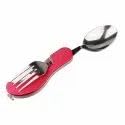 MOMISY 4 in 1 Detachable Multi-Tool Picnic Camping Stainless Steel Folding Cutlery Set Pocket Knife Fork Spoon Bottle Opener-Red