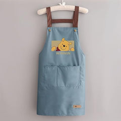 MOMISY Kitchen Apron with Front Pocket – Cute Cartoon Cooking Apron (Blue)