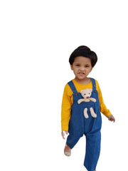 MOMISY Baby Boys Baby Girls Denim Jeans Dungaree with Cute Bear-6 months to 9 months, Blue, Medium