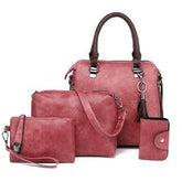 MOMISY Set of 4 Pieces Leather Finish PU Material Ladies Hand Bag, Clutch and Wallet for travel office Party for women (Pink)