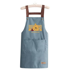 MOMISY Kitchen Apron with Front Pocket – Cute Cartoon Cooking Apron (Blue)