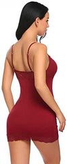 MOMISY Women Silk Slim Fit Lingerie Transparent Set Underwear Lace Cup Teddy Bodysuit Deep Round Neck Spahgetti Back Strap Underwear Babydolls Lingerie Sleepwear-Maroon
