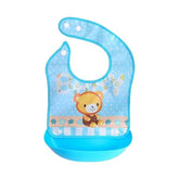 MOMISY Baby Bib For Newborn Waterproof Silicone Apron Wipeable Stain Resistant With pocket For 6 months and up (Blue-Bear)