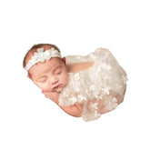 MOMISY Baby Girl Crochet Romper with Lace and Headband, Photography Photoshoot Costume (White, 0-3 Months)