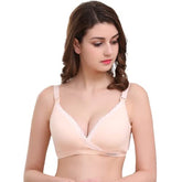 MOMISY Women's Top Open Maternity Nursing Bra Wire Free Lace Cotton Closure Breastfeeding Pregnancy Bra (Peach, 42B)