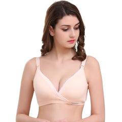 MOMISY Women's Top Open Maternity Nursing Bra Wire Free Lace Cotton Closure Breastfeeding Pregnancy Bra (Peach, 42B)