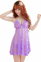 MOMISY Women Net Lingerie Transparent Set Underwear Lace Cup Teddy Bodysuit Deep V Neck Crisscross Back Strap Underwear Babydolls Lingerie Sleepwear-Purple, Free Size