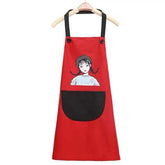 MOMISY Waterproof Kitchen Apron, Cooking Apron with Large Front Pocket, Cute Girl Print Design (Red Black)