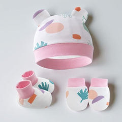 MOMISY Cotton Baby Caps, Mittens and Booties Set, 0-6 Months (in, Age, 0 Months, 6 Months, Graffitti)