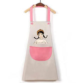 MOMISY Waterproof Kitchen Apron, Cooking Apron with Large Front Pocket, Cute Girl Print Design (OffWhite Pink)
