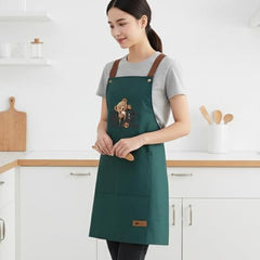 MOMISY Kitchen Apron – Adjustable Cooking Apron with Straps & Front Pockets (Dark Green)