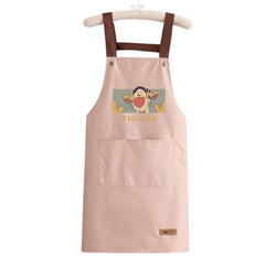MOMISY Kitchen Apron with Front Pocket – Cute Cartoon Cooking Apron (Peach)