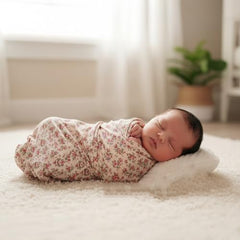 MOMISY isting Content Content generated Baby Photography Photoshoot Props Breathable Blanket Swaddle Cotton Wrap- Rose Print (Peach)
