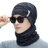 MOMISY Unisex Woolen Beanie and Fleece Lined Neck Warmer Scarf Set (Black)