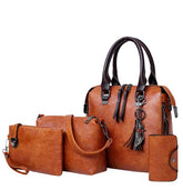 MOMISY Set of 4 Pieces Leather Finish PU Material Ladies Hand Bag, Clutch and Wallet for travel office Party for women (Camel)
