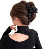 MOMISY Non-Slip Hair Claw Clips for Women, Large Jelly Jaw Clutcher Clamps, Hair Accessories for Long Thick Hair (Fabric-Black)