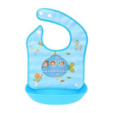MOMISY Baby Bib For Newborn Waterproof Silicone Apron Wipeable Stain Resistant With pocket For 6 months and up (Blue-Submarine)