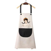 MOMISY Waterproof Kitchen Apron, Cooking Apron with Large Front Pocket, Cute Girl Print Design (OffWhite Black)