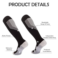 MOMISY Soccer Football Athletic Sports knee High Cotton Blend Socks for Men & Women | Odour Free, Superior Grip-Pack of 1 (Black White)