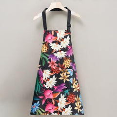 MOMISY Tropical Floral Kitchen Apron – Cooking Apron with Colorful Print, Adjustable Neck Strap (Black)