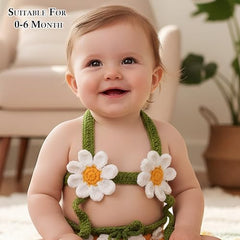 MOMISY Newborn Baby Girl Photography Prop Set, Crochet Bra and Pants, Handmade Costume-Yellow Daisy Flower Design