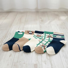 MOMISY 5 Pairs Baby kids Girl Boys Toddlers Infant Children Cotton Stretch Ankle Socks (IN, Age, 3 Years, 5 Years, Navy Green Bear)