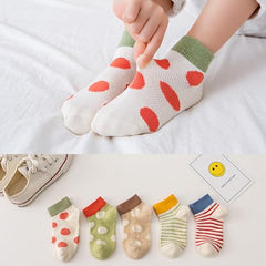 MOMISY 5 Pairs Baby kids Girl Boys Toddlers InfantmCotton Stretch Baby Socks (IN, Age, 6 Years, 8 Years, PolkaStripe/)