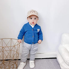 MOMISY Baby Boy & Girls Cotton Blend Sweater Jacket Front Open V Neck Cardigan- (Blue, 1-2 Years)