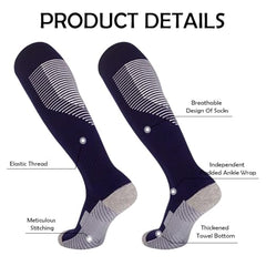 MOMISY Soccer Football Athletic Sports knee High Cotton Blend Socks for Men & Women | Odour Free, Superior Grip-Pack of 1 (Navy White)