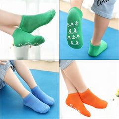MOMISY Non-Slip Cotton Ankle Socks, 5 Pairs, Anti-Skid Paw Print Design, Multiple Colors, Warm Infant Toddler Socks-3 to 5 Years