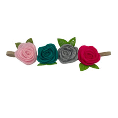 MOMISY Headbands Rose Soft Synthetic Hair bands for Girls, kids, Infants and Toddlers (PnkGrnGreRosRed-St4)