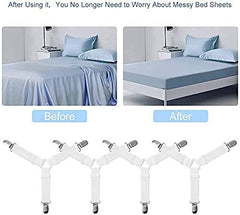 MOMISY Bed Sheet Holder Straps | Adjustable Bed Sheets Fastener and 3 Way Mattress Cover Holder Fasteners | The Triangle Bedding Keeper with Heavy Duty Grippers Clips Black Triangle (4pc/Set) (White)