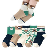 MOMISY 5 Pairs Baby kids Girl Boys Toddlers Infant Children Cotton Stretch Ankle Socks (IN, Age, 3 Years, 5 Years, Navy Green Bear)