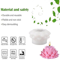 MOMISY 3D Lotus Flower Silicone Candle Mould, Pink and White, 94x58mm Mould Size, Decorative Wax Casting with 114ml Capacity