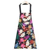 MOMISY Tropical Floral Kitchen Apron – Cooking Apron with Colorful Print, Adjustable Neck Strap (Black)