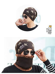 MOMISY Unisex Woolen Beanie Cap Plus Muffler Scarf Set for Men Women (Brown)