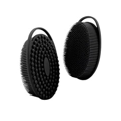 MOMISY 2-in-1 Silicone Body and Shampoo Brush, Exfoliating Bath Scrubber, Scalp Massager with Flat Head (Black)