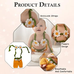 MOMISY Newborn Baby Girl Photography Prop Set, Crochet Bra and Pants, Handmade Costume-Yellow Daisy Flower Design