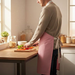 MOMISY Waterproof Kitchen Apron, Cooking Apron with Large Front Pocket, Cute Girl Print Design (Pink OffWhite)