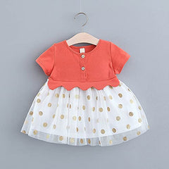 MOMISY Baby girls Midi Frock (MOMISY_Orange&White-S_6 Months-24 Months)