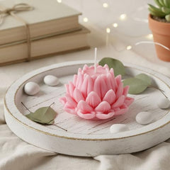 MOMISY 3D Lotus Flower Silicone Candle Mould, Pink and White, 94x58mm Mould Size, Decorative Wax Casting with 114ml Capacity