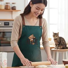 MOMISY Kitchen Apron – Adjustable Cooking Apron with Straps & Front Pockets (Dark Green)