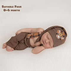 MOMISY Newborn Baby Photography Prop Outfits Solid Suspender with Cap Photo Shoot Costume for 0-6 Months (Brown, 0-6 Month)
