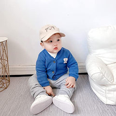 MOMISY Baby Boy & Girls Cotton Blend Sweater Jacket Front Open V-Neck Cardigan (Blue, 2-3 Years)