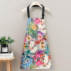 MOMISY Tropical Floral Kitchen Apron – Cooking Apron with Colorful Print, Adjustable Neck Strap (Grey)