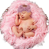 MOMISY Newborn Photography Props, 3PCS Toddler Photo Blankets Wrap and Headband Long Hair Photography Wrap Shaggy Area Rug Photo Prop Multi-Purpose Swaddle Wrap Photography Mat for Babies - Baby Pink