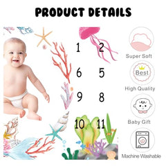 MOMISY Milestone Blanket for Baby, Light and Thin Flannel Blanket Background for Baby New Born Blanket Photoshoot Props (Mermaid, 135 * 100 CM)