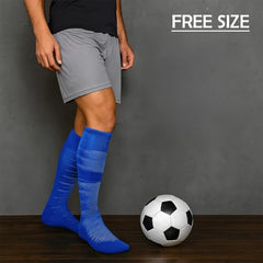 MOMISY Soccer Football Athletic Sports knee High Cotton Blend Socks for Men & Women | Odour Free, Superior Grip-Pack of 1 (Stripe Blue)