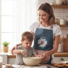 MOMISY Waterproof Kitchen Apron, Cooking Apron with Large Front Pocket, Daisy Print Design (Blue)