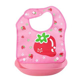 MOMISY Baby Bib For Newborn Waterproof Silicone Apron Wipeable Stain Resistant With pocket For 6 months and up (Pink-Strawberry)